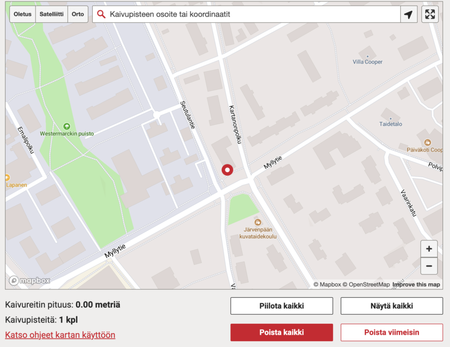 Sijaintitiedustelukartan perustoiminnallisuudet